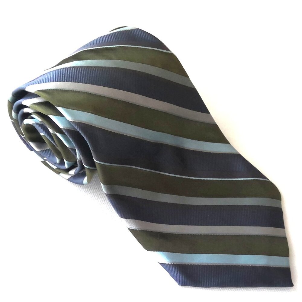 Calvin Klein Men's Silk Neck Tie Striped Blue Green Gray 59" X 3 1/2" EUC